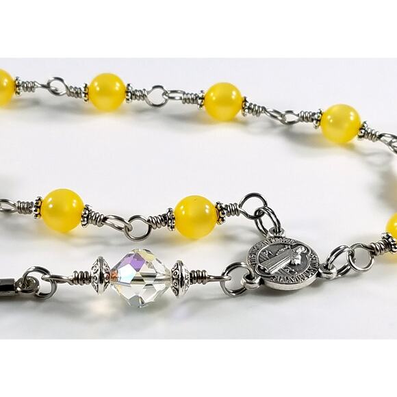 St. Benedict One Decade Rosary, Vintage Swarovski Our Father Bead, Handmade - Picture 7 of 10